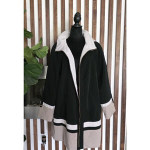 Jones New York Coat Womens OX/G Black Beige Hooded Water Resistant Jacket